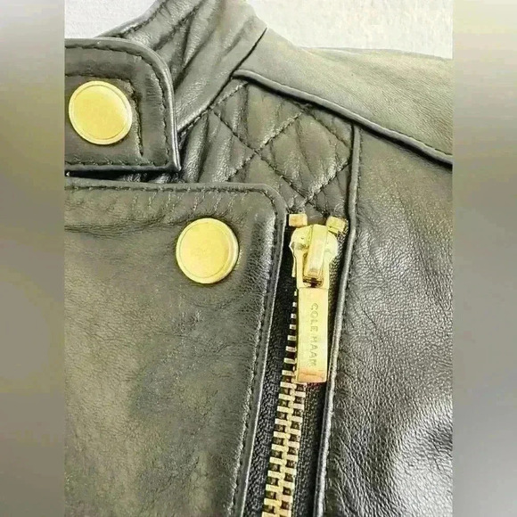 Cole Haan Band Collar Women’s Leather Moto Jacket Size Small - Picture 6 of 11